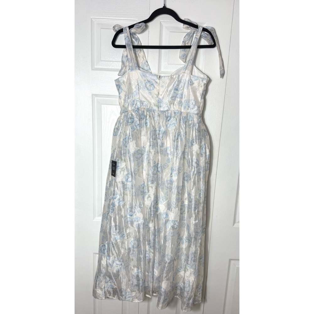 Lulus White Baby Blue Floral Burnout Tie-Strap Sweetheart Midi Dress Size M - Picture 7 of 7
